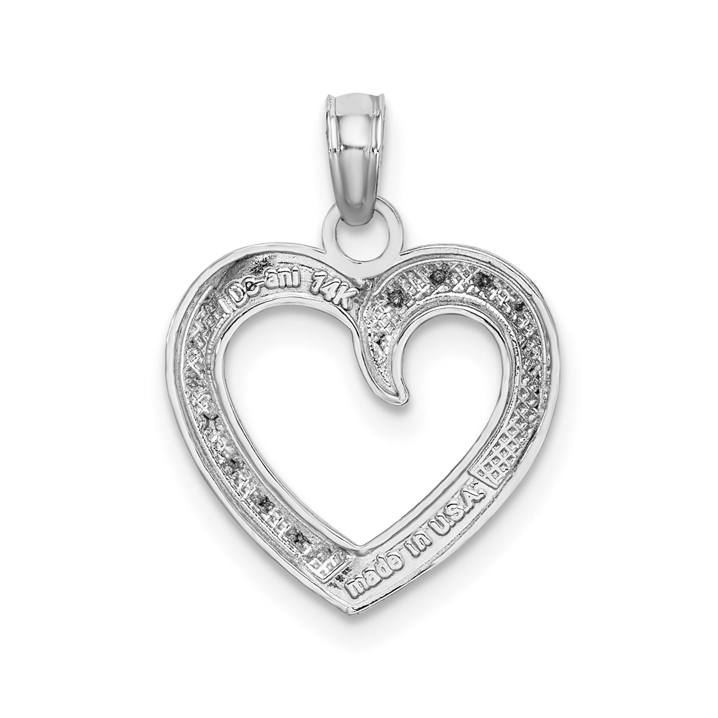 GP 14K White Gold Polished and Textured Heart Pendant