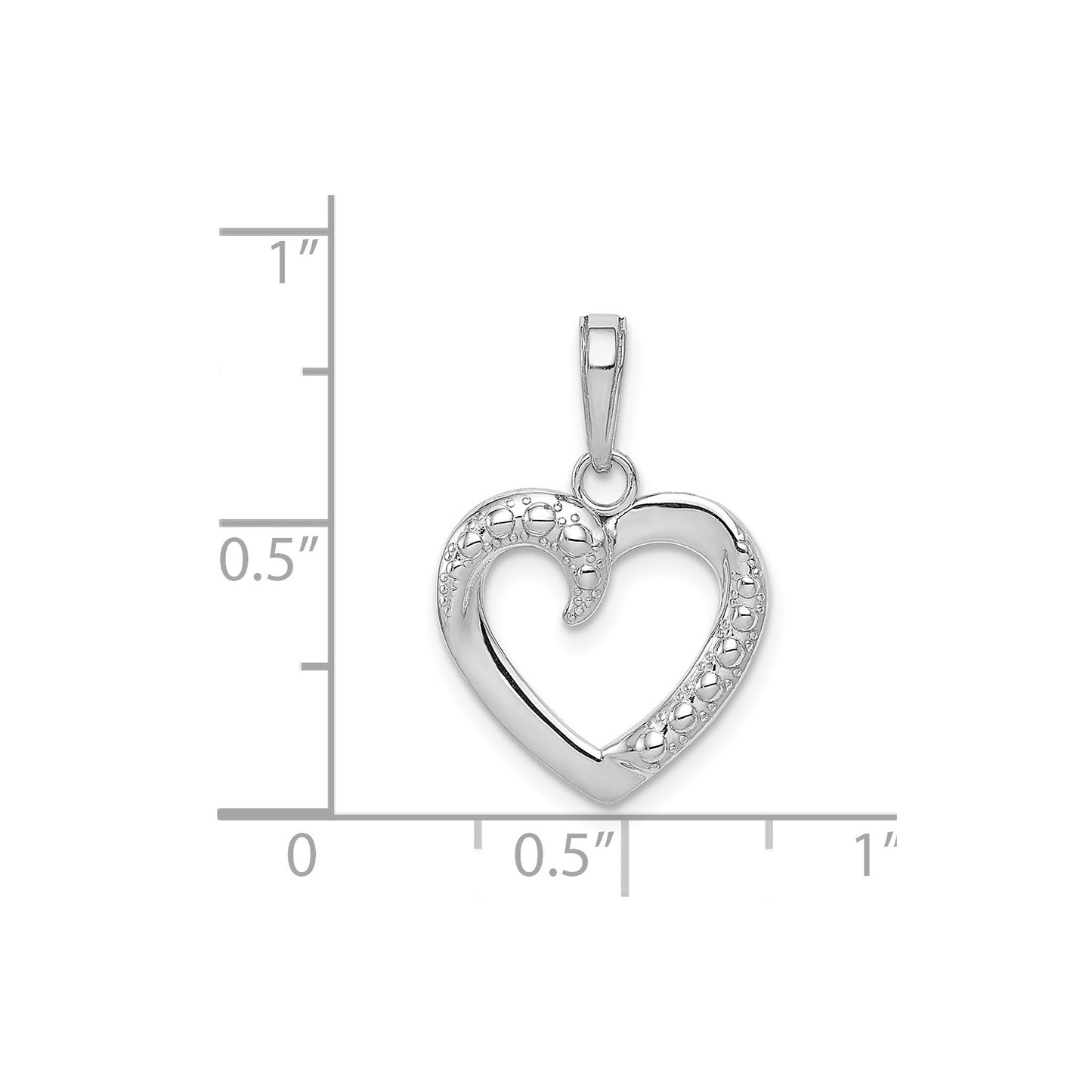 GP 14K White Gold Polished and Textured Heart Pendant