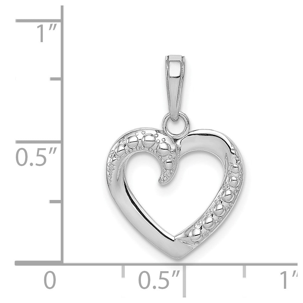 GP 14K White Gold Polished and Textured Heart Pendant