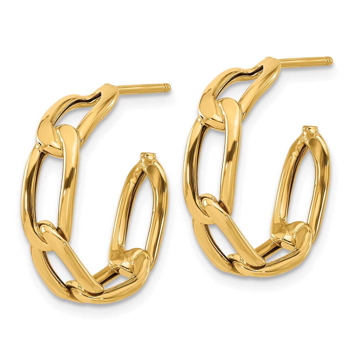 GE 14K Polished Link Post Hoop Earrings