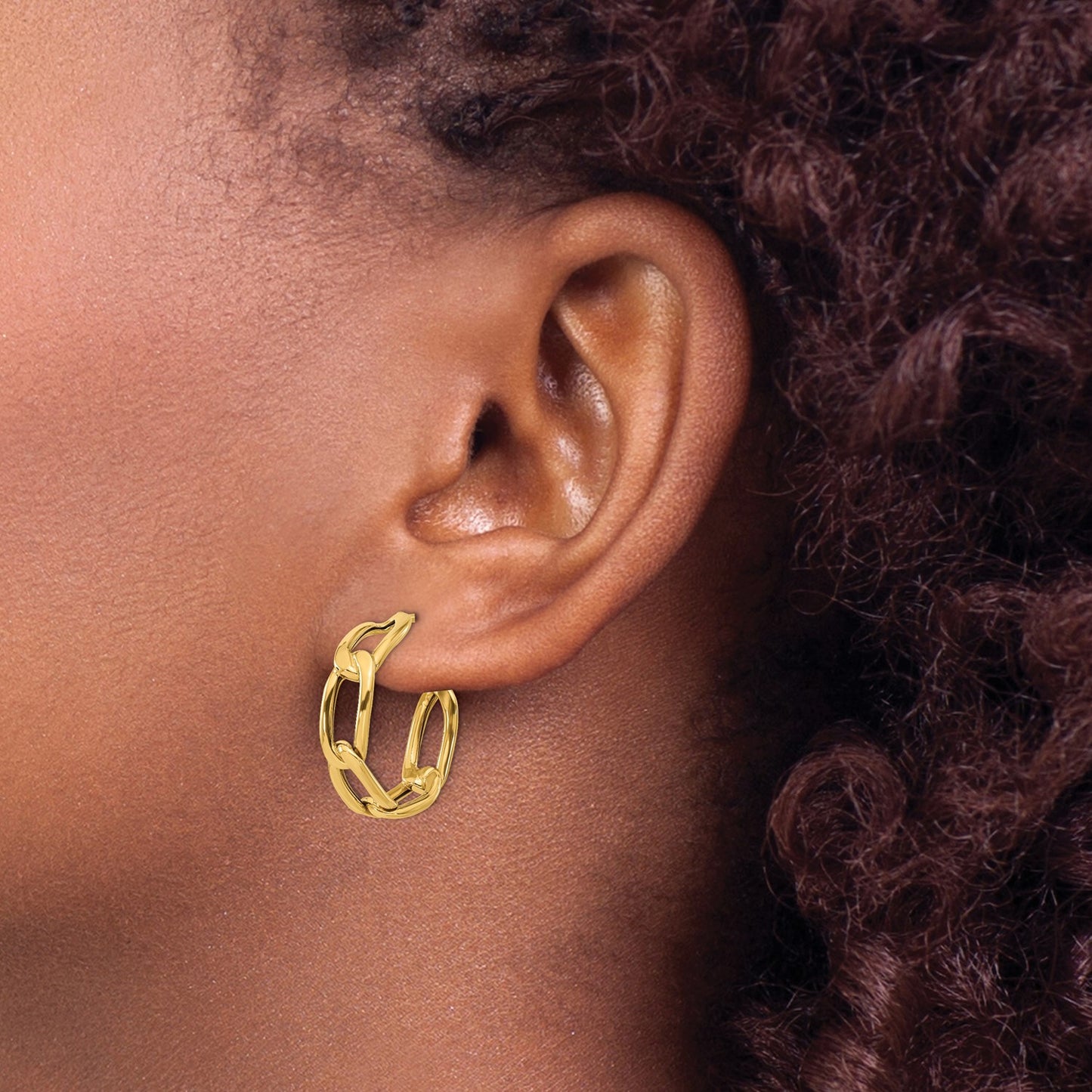 GE 14K Polished Link Post Hoop Earrings