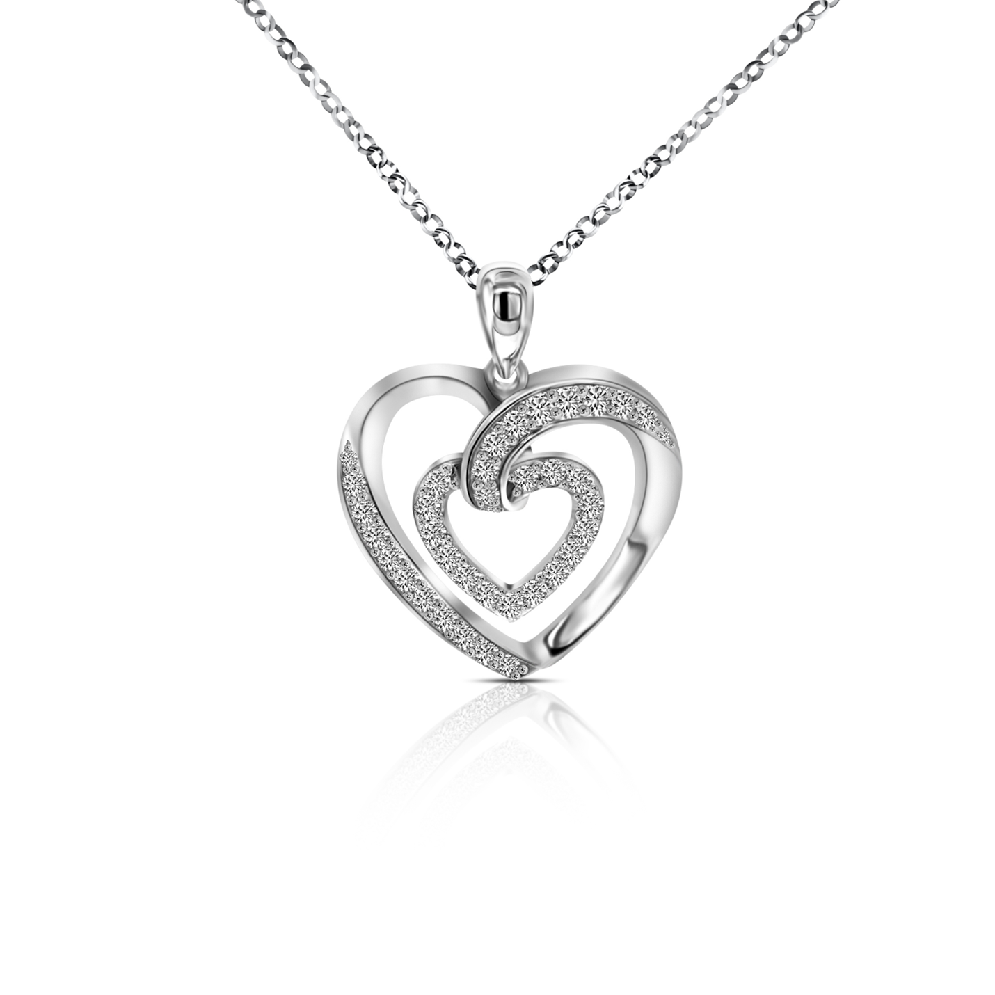 LE Moissanite Gemstone Highlighted Pendant w/SS Chain; Rhodium Plated SS