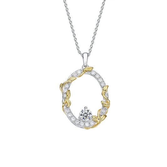 PML Two-Tone Oblong Pendant | Sterling Silver | Moissanite | Power of a Mother's Love.