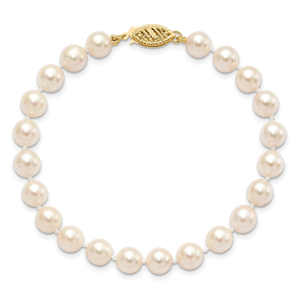 PGB 14k 6-7mm White Round Saltwater Akoya Cultured Pearl 8 inch Bracelet