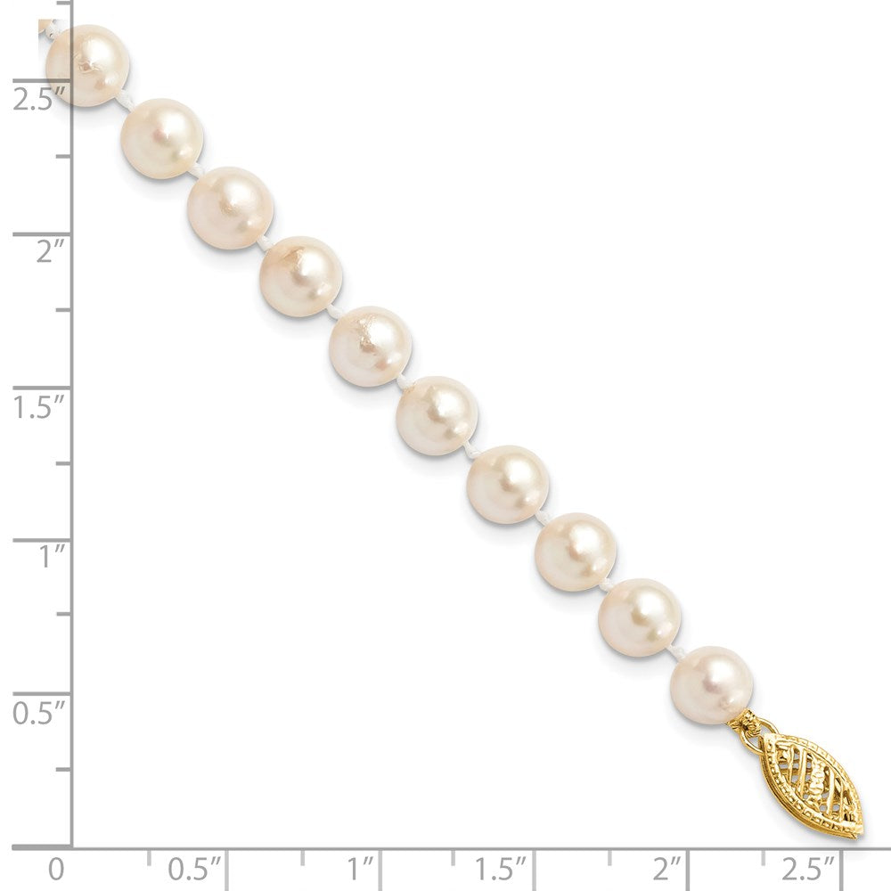 PGB 14k 6-7mm White Round Akoya Saltwater Cultured Pearl 7 inch Bracelet