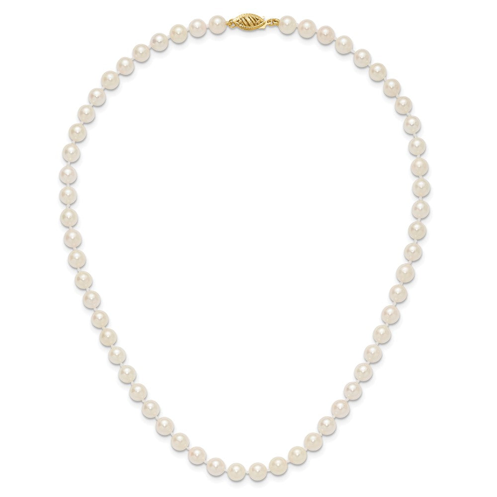 PGN 14k 6-7mm White Round Akoya Saltwater Cultured Pearl 16 inch Necklace
