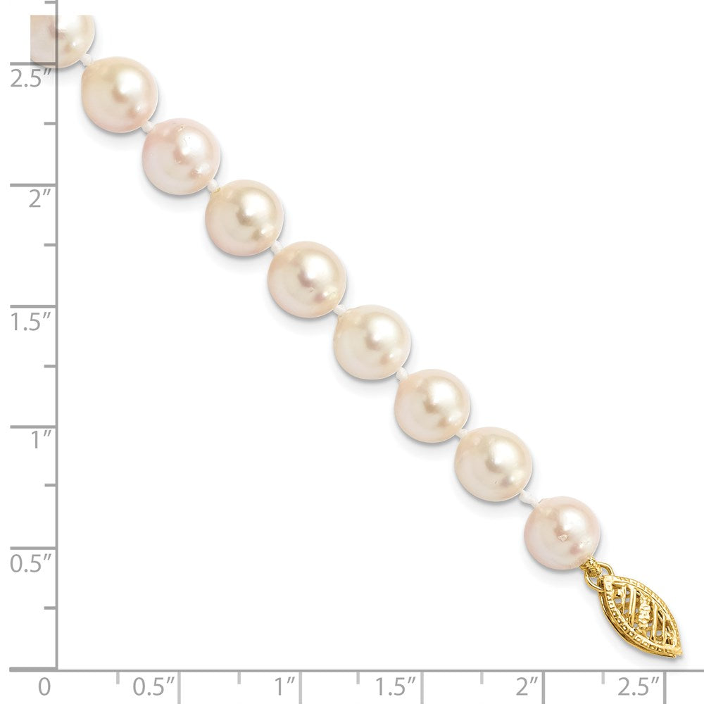PGB 14k 7-8mm White Round Akoya Saltwater Cultured Pearl 7 inch Bracelet