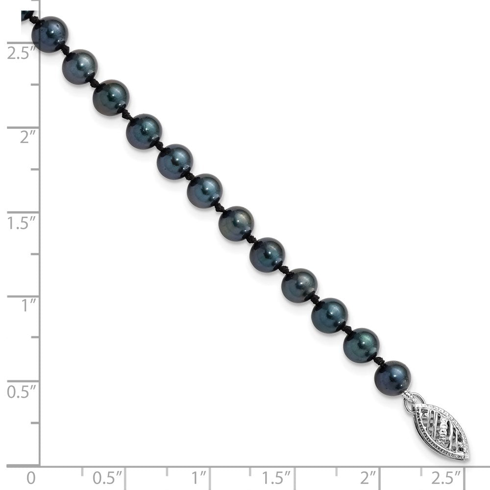 PGB 14k White Gold 5-6mm Black Round Akoya Saltwater Cultured Pearl 7 inch Bracelet