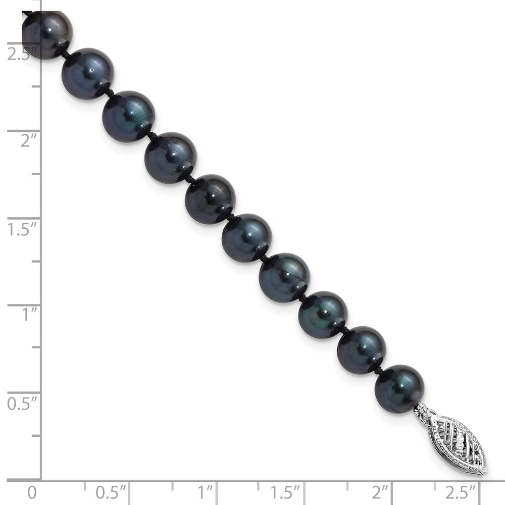 PGB 14k White Gold 7-8mm Black Round Akoya Saltwater Cultured Pearl 7 inch Bracelet