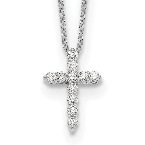 LGWN 14k White Gold 1/4 carat Lab Grown Diamond VS/SI+ G+ Complete 18 inch Cross Pendant Necklace