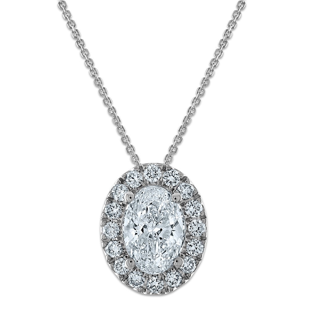 LGWN 14k White Gold 2 1/2 carat Certified Lab Grown Diamond VS/SI+ G+ Complete 18 inch Oval Halo Pendant Necklace