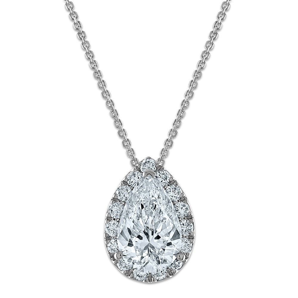 LGGN 14k White Gold 2 3/8 carat Certified Lab Grown Diamond VS/SI+ G+ Complete 18 inch Pear Halo Pendant Necklace