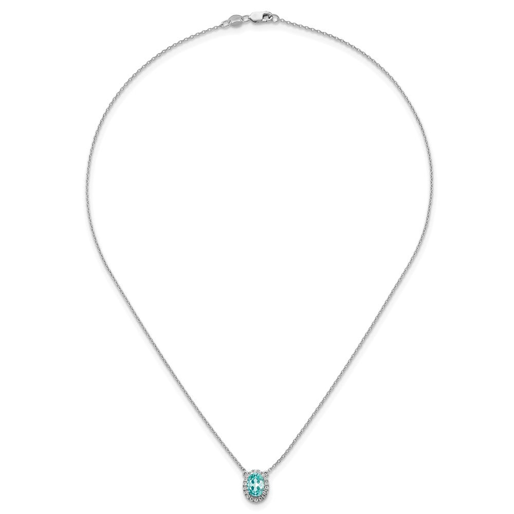 LGWN Pure Serenity 14k White Gold 1/8 carat Lab Grown Diamond VS/SI+ G+ and Lab Created Paraiba 18 inch Oval Halo Pendant Necklace