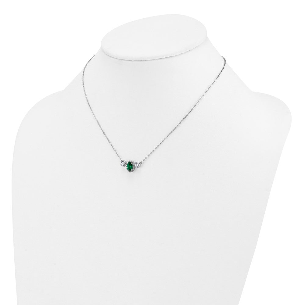 LGWN 14k White Gold 1 1/8 carat Lab Grown Diamond VS/SI+ G+ and Created Emerald Complete Three Stone 16 inch Necklace