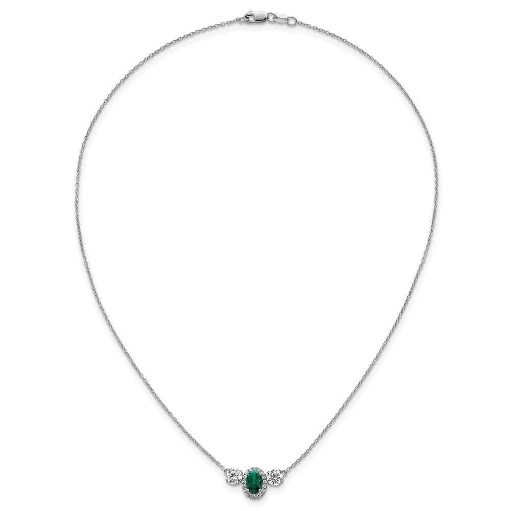 LGWN 14k White Gold 1 1/8 carat Lab Grown Diamond VS/SI+ G+ and Created Emerald Complete Three Stone 16 inch Necklace