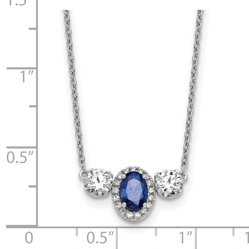 LGGN 14k White Gold 1 1/8 carat Lab Grown Diamond VS/SI+ G+ and Created Sapphire Complete Three Stone 16 inch Necklace
