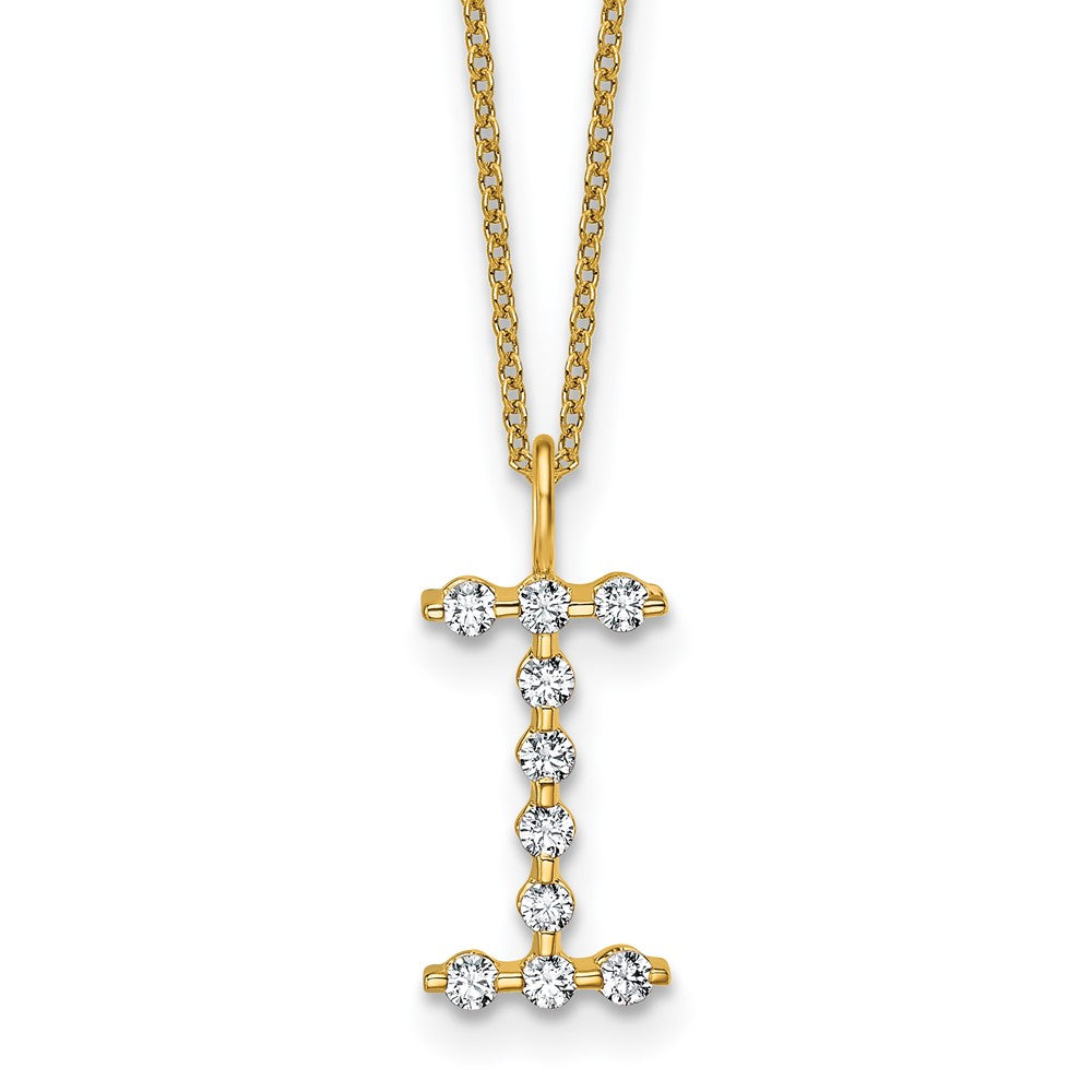 LGYN 14K Yellow Gold 1/3 carat Lab Grown Diamond VS+ F+ Complete Alphabet I Pendant Necklace