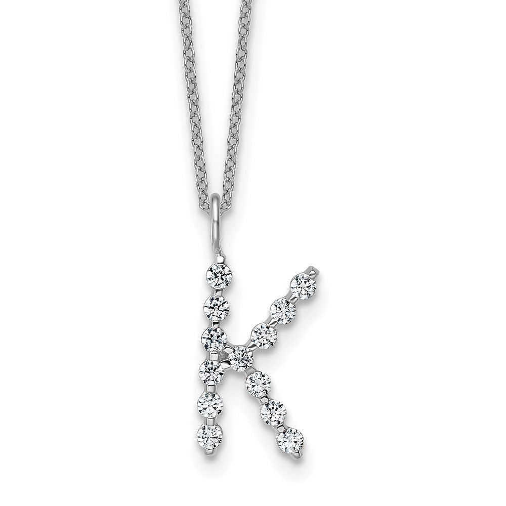 LGWN 14K White Gold 3/8 carat Lab Grown Diamond VS+ F+ Complete Alphabet K Pendant Necklace