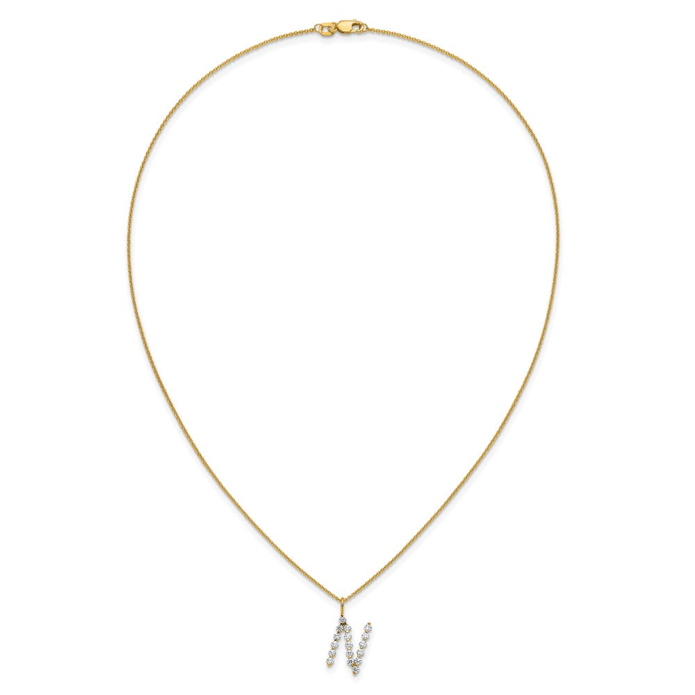 LGYN 14K Yellow Gold 5/8 carat Lab Grown Diamond VS+ F+ Complete Alphabet N Pendant Necklace