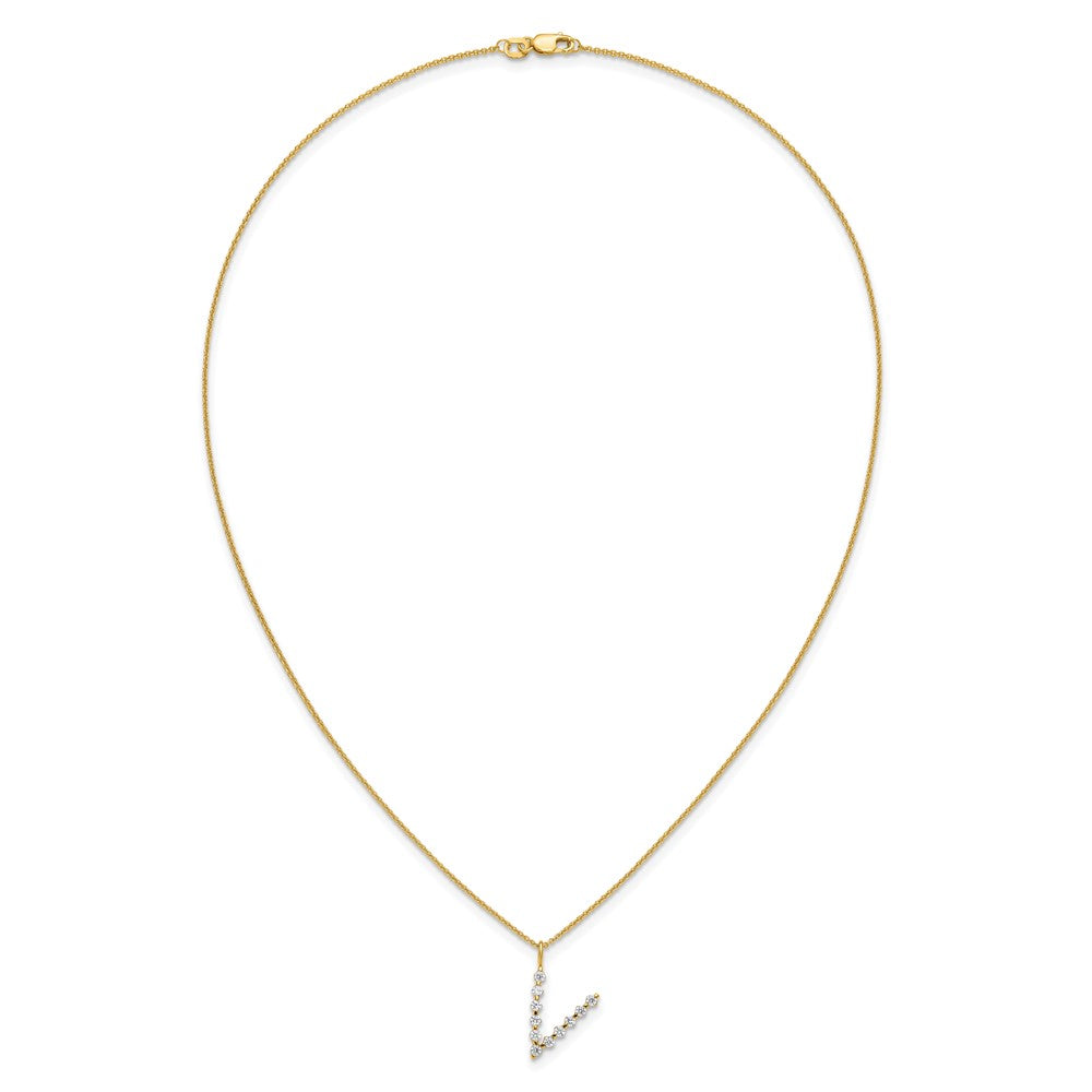 LGYN 14K Yellow Gold 3/8 carat Lab Grown Diamond VS+ F+ Complete Alphabet V Pendant Necklace