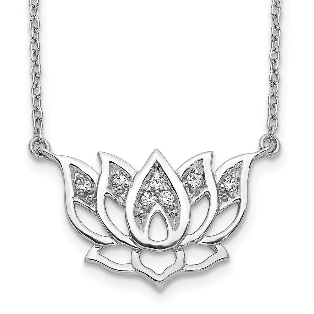 LGWN 14k White Gold 1/15 carat Lab Grown Diamond VS/SI+ G+ Complete Lotus Flower 18 inch Necklace