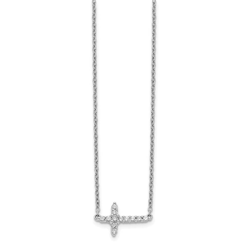 LGWN 14k White Gold 1/6 carat Lab Grown Diamond VS/SI+ G+ Complete 18 inch Sideways Cross Necklace