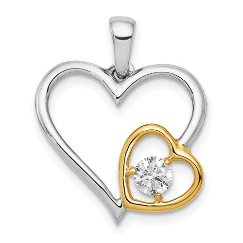 LGYP 14k Two Tone 1/5 carat Lab Grown Diamond VS/SI+ G+ Complete Double Heart Pendant