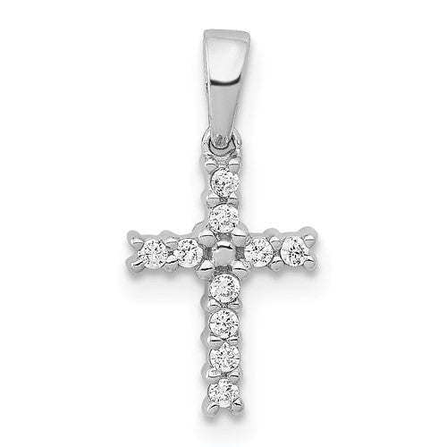 LGWP 14k White Gold 1/10 carat Lab Grown Diamond VS/SI+ G+ Complete Latin Cross Pendant