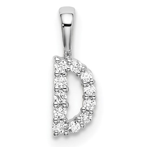 LGWP 14k White Gold 1/10 carat Lab Grown Diamond VS/SI+ G+ Complete Letter D Initial Pendant