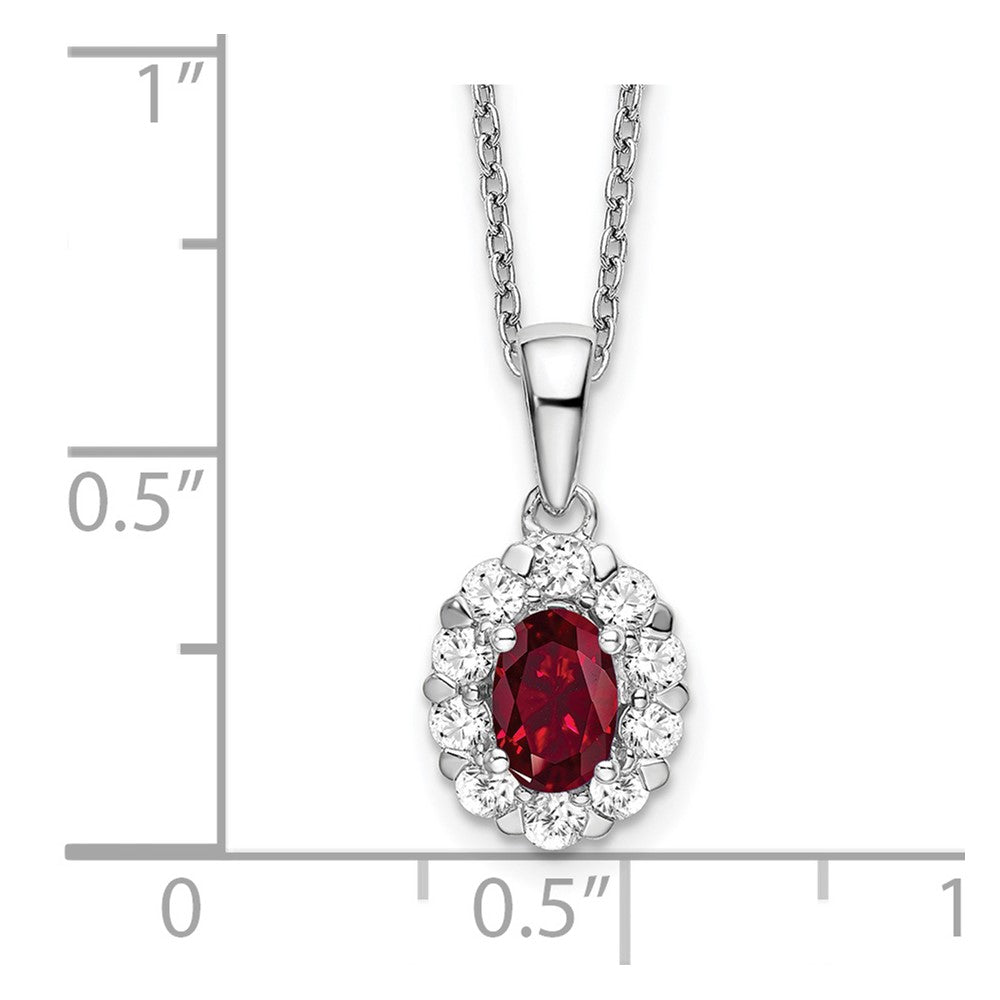 GGN 14k White Gold 1/2 carat Lab Grown Diamond VS/SI+ G+ and Oval Lab Created Ruby Complete 18 inch Halo Pendant Necklace