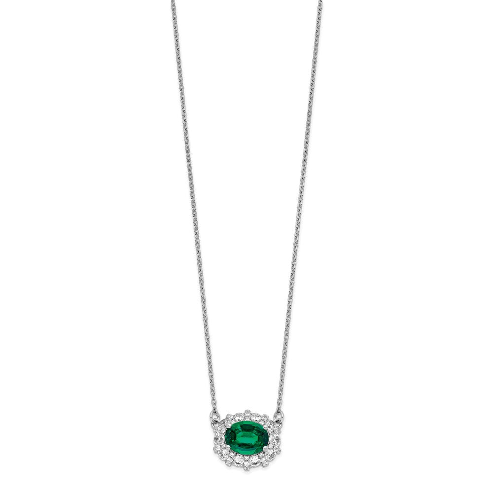 LGWN 14k White Gold 1 carat Lab Grown Diamond VS/SI+ G+ and Created Emerald Complete 18 inch Necklace
