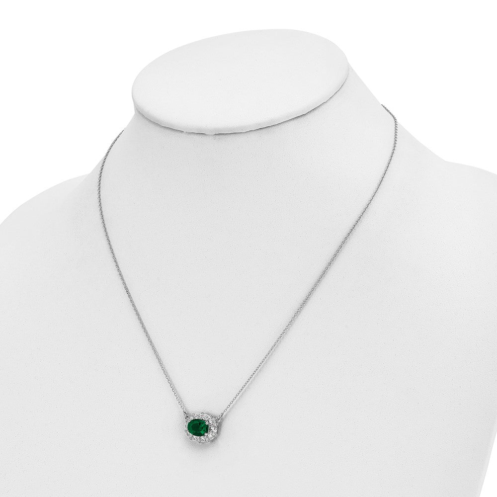LGWN 14k White Gold 1 carat Lab Grown Diamond VS/SI+ G+ and Created Emerald Complete 18 inch Necklace