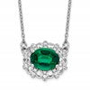 LGWN 14k White Gold 1 carat Lab Grown Diamond VS/SI+ G+ and Created Emerald Complete 18 inch Necklace