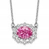 LGWN 14k White Gold 1 carat Lab Grown Diamond VS/SI+ G+ and Created Pink Sapphire Complete 18 inch Necklace