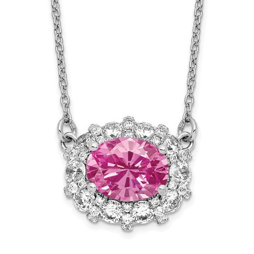 LGWN 14k White Gold 1 carat Lab Grown Diamond VS/SI+ G+ and Created Pink Sapphire Complete 18 inch Necklace