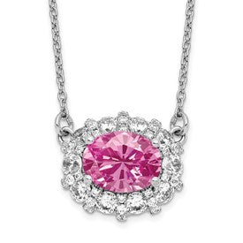 LGWN 14k White Gold 1 carat Lab Grown Diamond VS/SI+ G+ and Created Pink Sapphire Complete 18 inch Necklace
