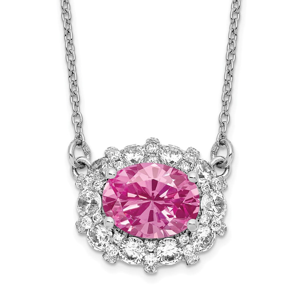 LGWN 14k White Gold 1 carat Lab Grown Diamond VS/SI+ G+ and Created Pink Sapphire Complete 18 inch Necklace