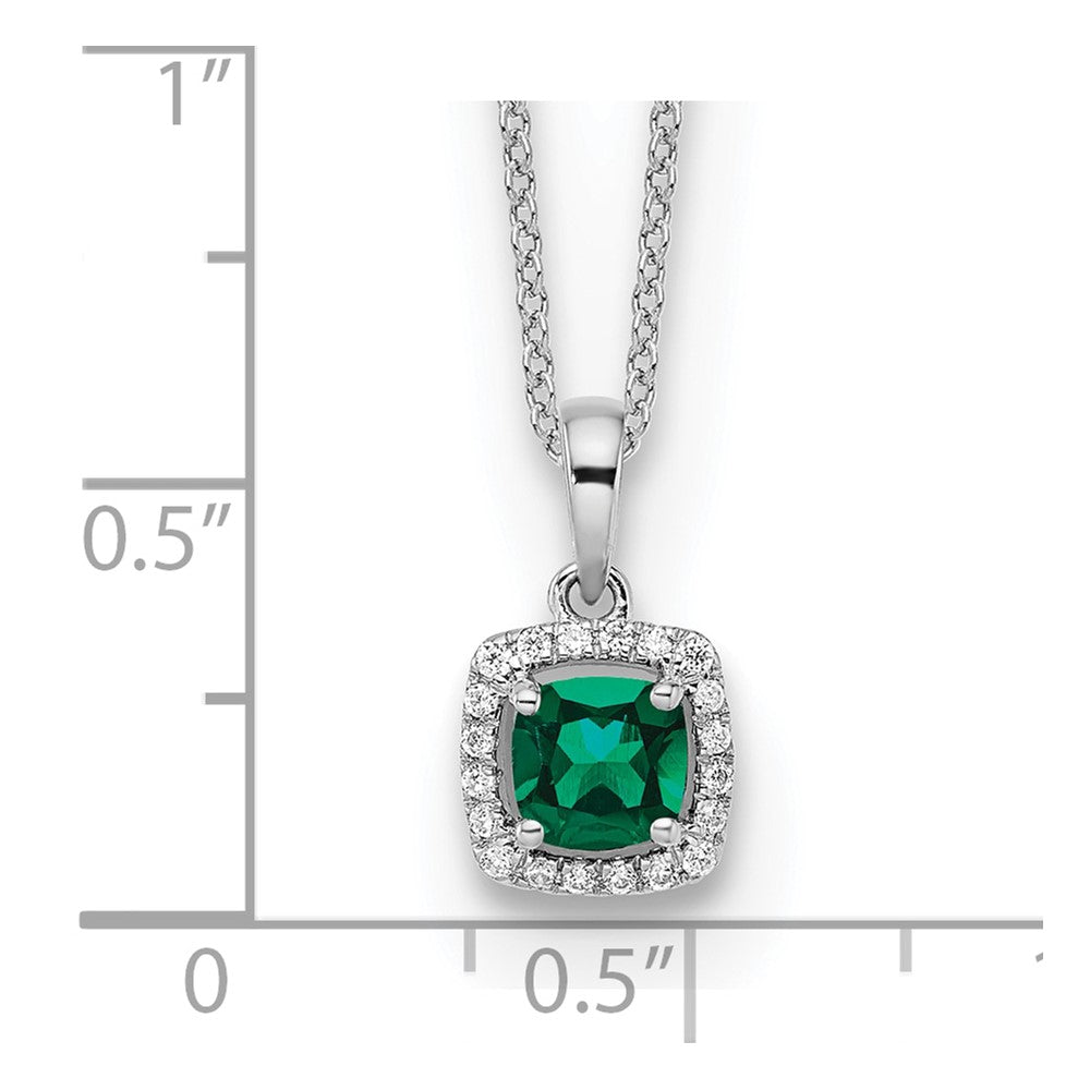 LGWN 10k White Gold 1/10 carat Lab Grown Diamond VS/SI+ G+ and Created Emerald Complete 18 inch Pendant Necklace