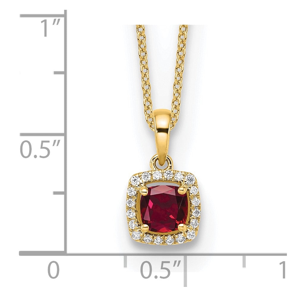 LGYN 14k 1/10 carat Lab Grown Diamond VS/SI+ G+ and Created Ruby Complete 18 inch Pendant Necklace