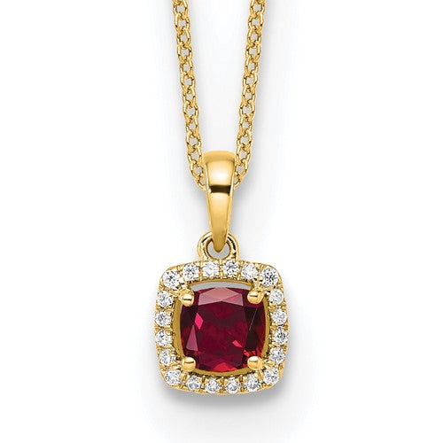 LGYN 14k 1/10 carat Lab Grown Diamond VS/SI+ G+ and Created Ruby Complete 18 inch Pendant Necklace