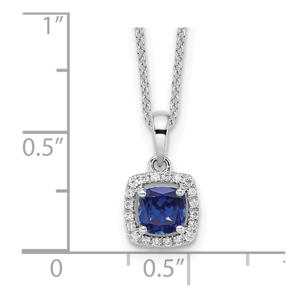 LGWN 14k White Gold 1/10 carat Lab Grown Diamond VS/SI+ G+ and Created Sapphire Complete 18 inch Pendant Necklace