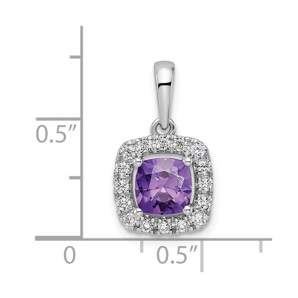 LGWP 14k White Gold 1/4 carat Lab Grown Diamond VS/SI+ G+ February Birthstone Amethyst Halo Pendant