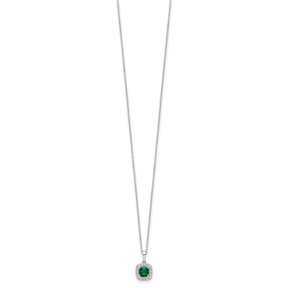 LGWN 10k White Gold 1/4 carat Lab Grown Diamond VS/SI+ G+ and Created Emerald Complete 18 inch Pendant Necklace