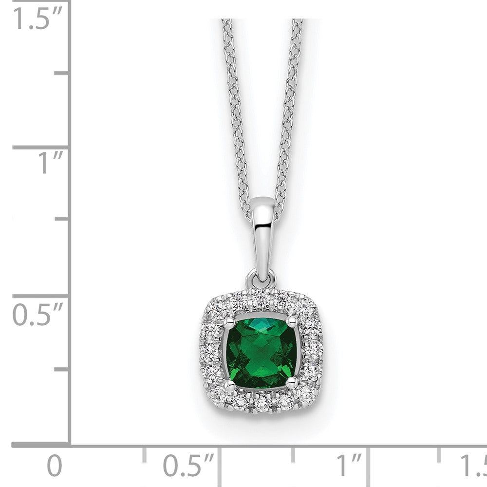LGWN 10k White Gold 1/4 carat Lab Grown Diamond VS/SI+ G+ and Created Emerald Complete 18 inch Pendant Necklace