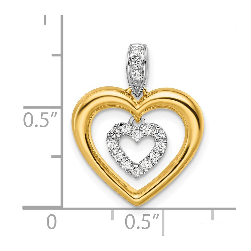 LGYP 14k Two-tone 1/6 carat Lab Grown Diamond VS/SI+ G+ Complete Dangle Double Heart Pendant