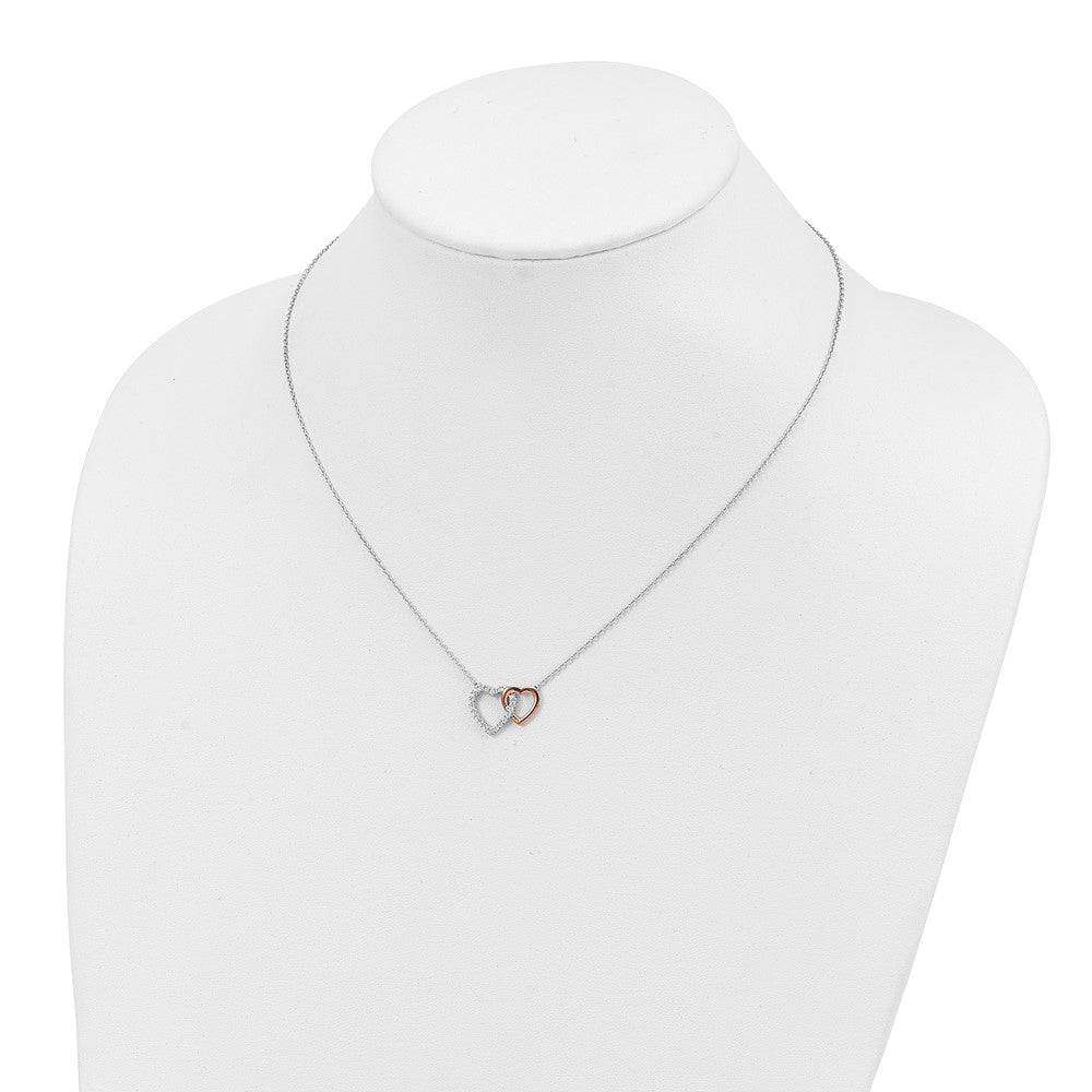 LGYN 14k Two-Tone Rose and White Gold 1/5 carat Lab Grown Diamond VS/SI+ G+ Complete 18 inch Interlocking Heart Necklace