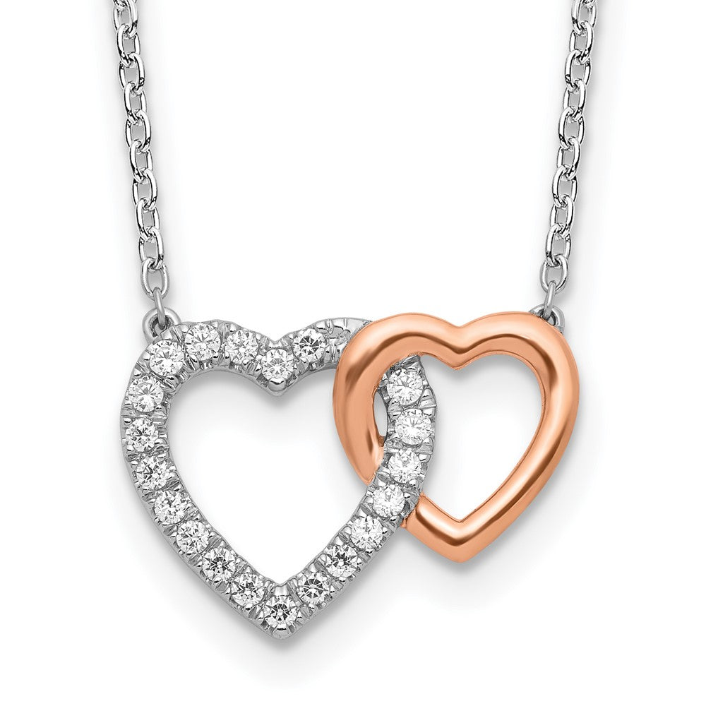 LGYN 14k Two-Tone Rose and White Gold 1/5 carat Lab Grown Diamond VS/SI+ G+ Complete 18 inch Interlocking Heart Necklace