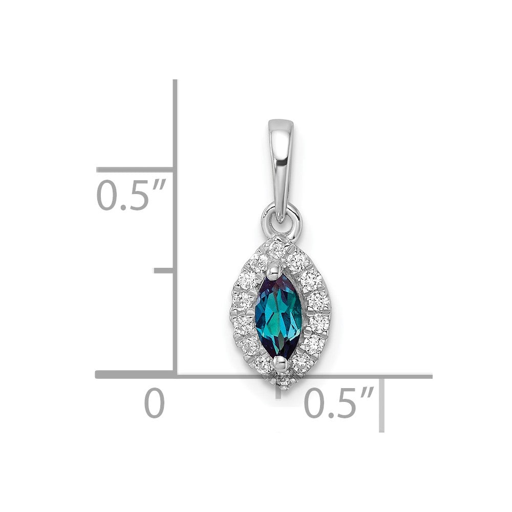 LGGP14k White Gold 1/10 carat Lab Grown Diamond VS/SI+ G+ and Lab Created Alexandrite June Birthstone Pendant