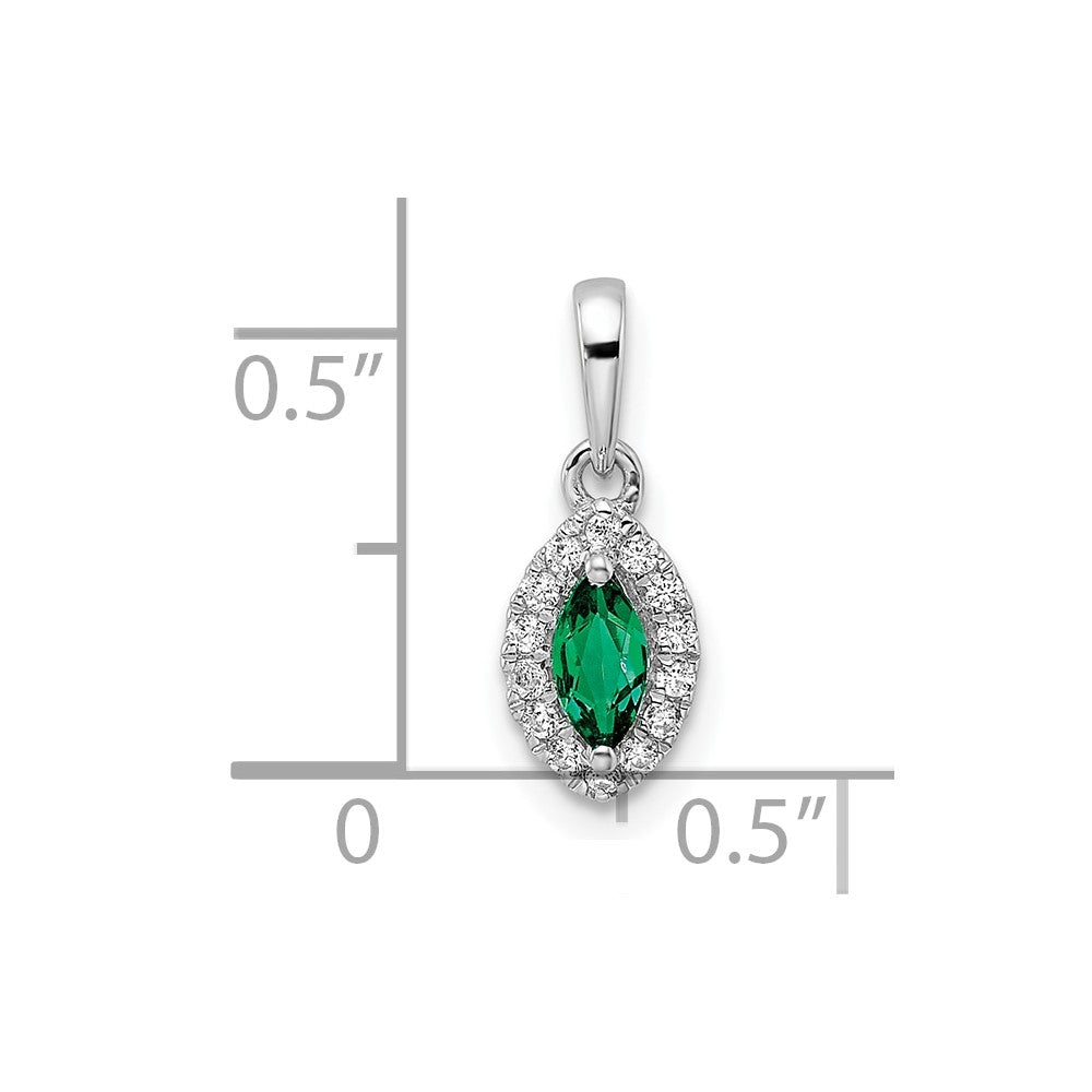 LGWP 14k White Gold 1/10 carat Lab Grown Diamond VS/SI+ G+ and Lab Created Emerald May Birthstone Pendant