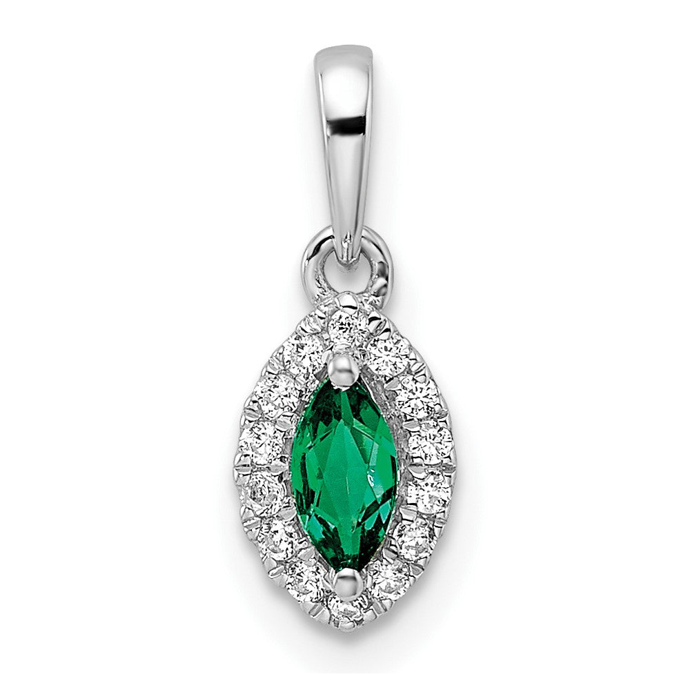 LGWP 14k White Gold 1/10 carat Lab Grown Diamond VS/SI+ G+ and Lab Created Emerald May Birthstone Pendant
